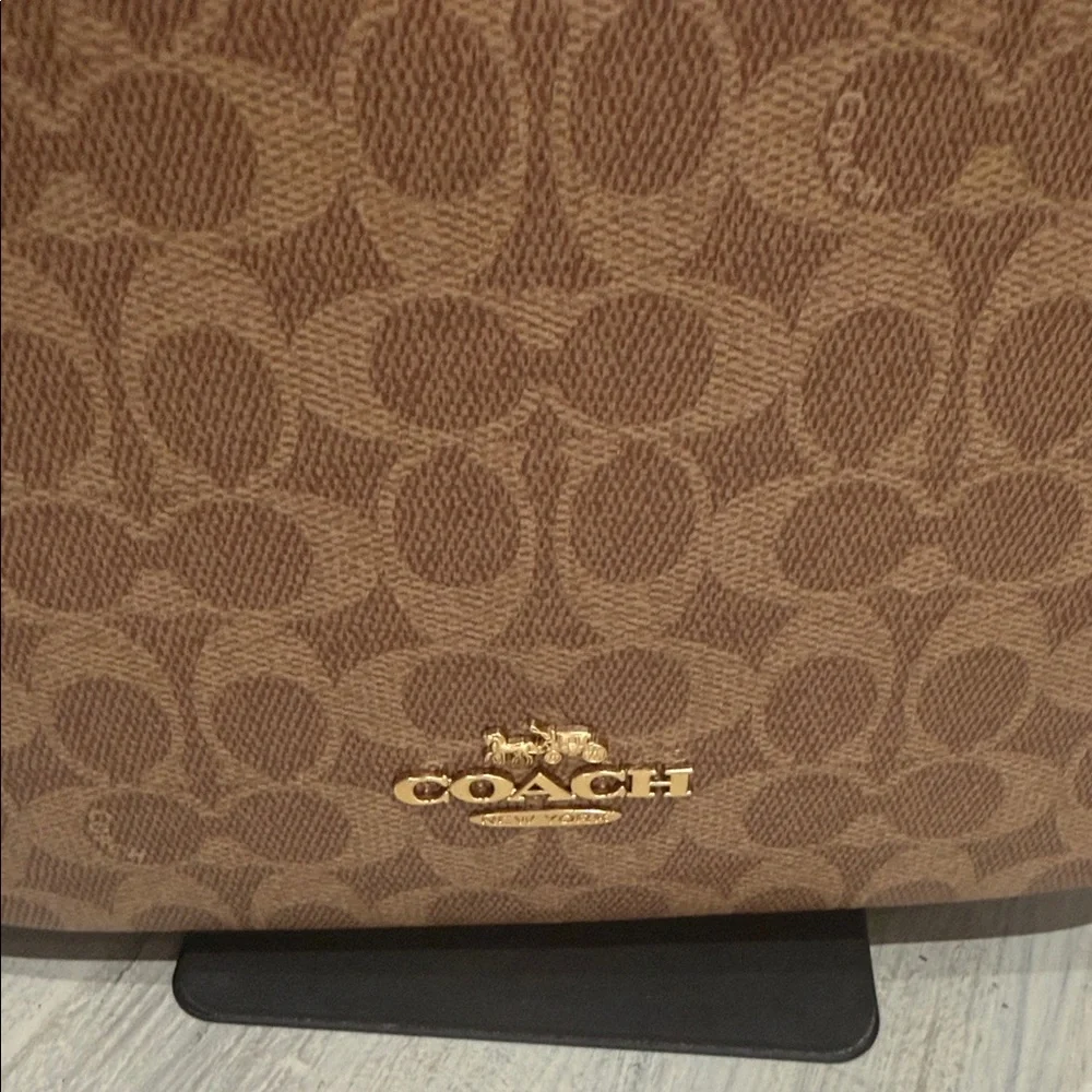 Coach Signature Ellie File Tan and Black Shoulder Bag